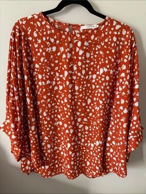 Caramel Orange & White Printed Tunic Top
